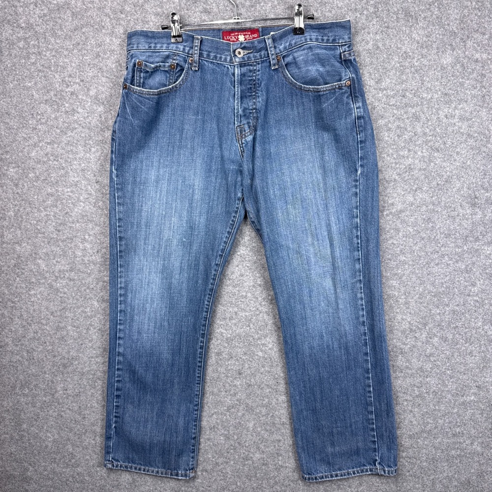 Lucky Brand 221 Original Straight Jeans Mens 34x30 Medium Wash Blue Cotton Denim